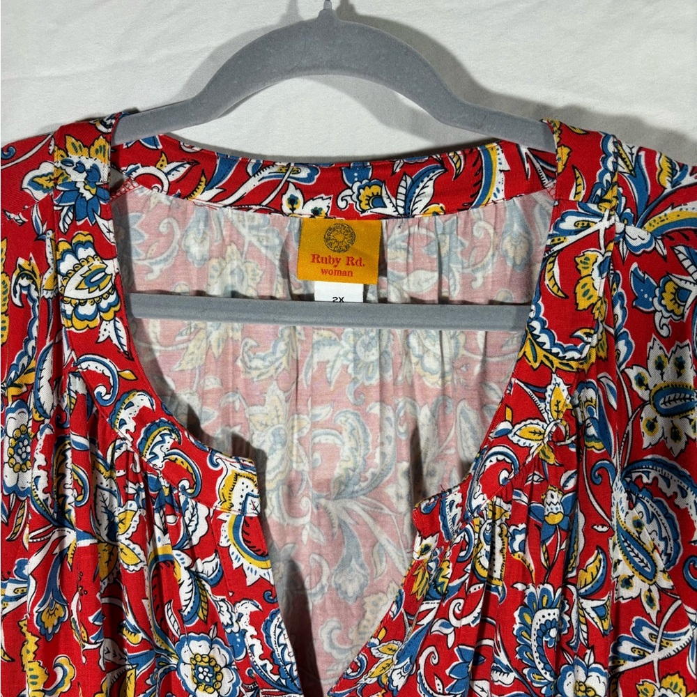 Ruby Rd. Red and Blue Floral Blouse - Picture 5 of 8